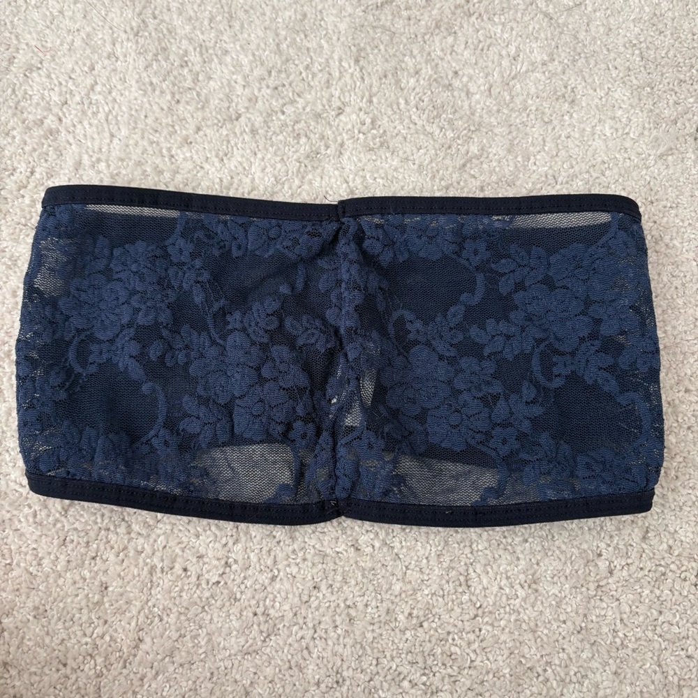 American Apparel Dark Blue Lace ruched front bralette bandeau